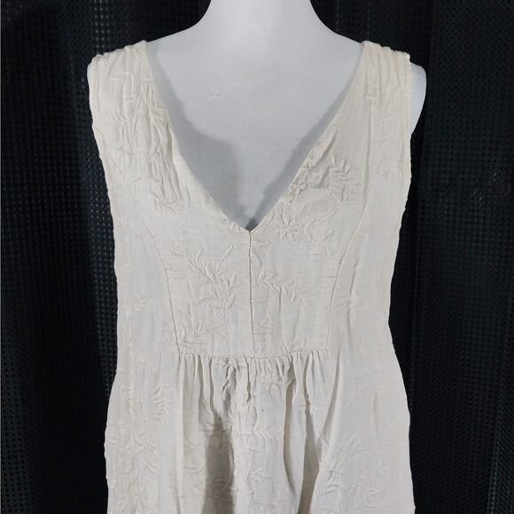 VERSONA! CREAM LINEN BLEND BOTANICAL EMBROIDERED BACK TIE SUN DRESS! SZ L - Picture 3 of 10